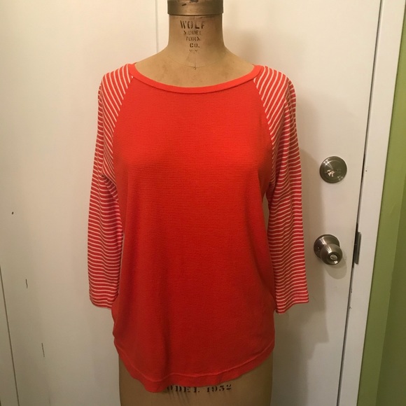Women’s GAP 3/4 Sleeve Thermal Striped Orange Top - Picture 3 of 8